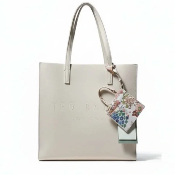 Ted Baker London Soocon Icon Cream Tote with Floral Bag Charm Card Holder - Picture 1 of 12